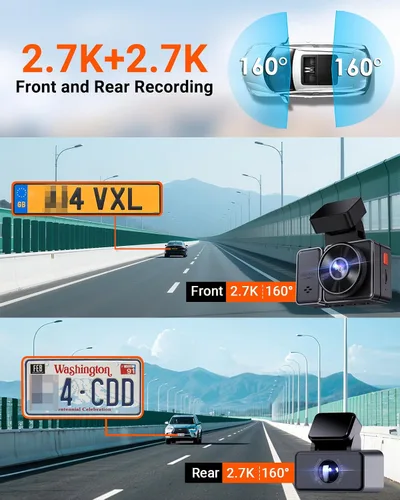 Vista 10 de Vantrue Cámara de tablero E2 delantera y trasera, cámara trasera de 2.7 K, STARVIS dual, cámara de tablero de 2.7K + 2.7K para automóviles, control