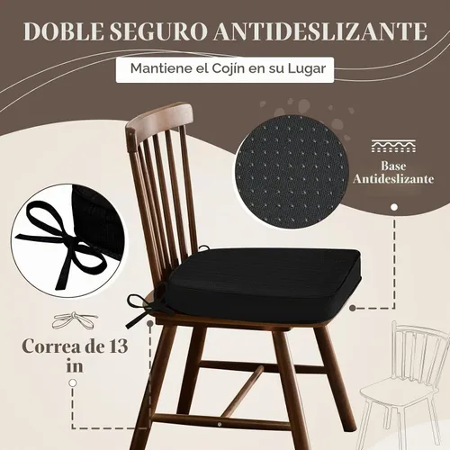 Vista 5 de Basic Beyond Cojines para sillas de comedor, 4 unidades, cojines para sillas de cocina en forma de D con lazos, juego de 4, cojines de asiento