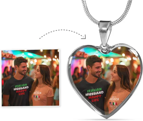 Vista 5 de Collar de corazón de plata con foto personalizada pon tu imagen favorita en esta joyería con tu mensaje personalizado grabado como un regalo