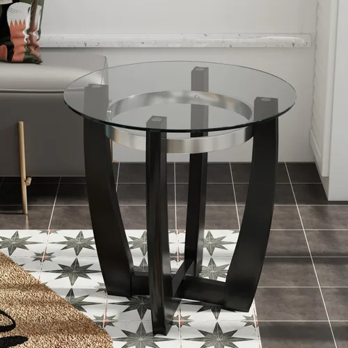 Vista 10 de KFZ1331 - Mesa auxiliar de cristal con base de madera maciza para sala de estar, mesa central ovalada, resistente y moderna, 43.3 pulgadas de largo