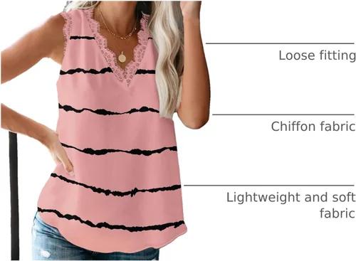 Vista 36 de VIISHOW - Camiseta sin mangas, sexy, con cuello en V y bordes de encaje para mujer, camisola de vestir, camisas de gasa, sin mangas, casuales