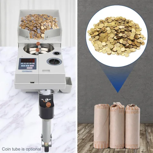 Vista 3 de Ribao CS-10S Contador y Clasificador de Monedas Portátil de Alta Velocidad, Velocidad de Conteo de 1800 Monedas por Minuto, Capacidad de Tolva