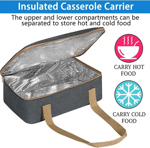 Vista 5 de Porta ollas aislada con bolsillos con cremallera, porta ollas para alimentos calientes o fríos, porta alimentos aislado para fiestas, picnics