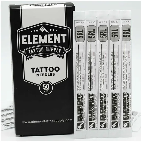 Vista 5 de Element Tattoo Supply Agujas de tatuaje de barra larga, sombreado redondo, caja suelta 3RS de 50 agujas desechables estériles profesionales