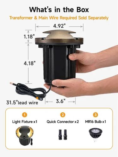 Vista 7 de Gardenreet - Luz de pozo en tierra - Latón 12V IP65 Iluminación de paisaje al aire libre, luz de torreta de bajo voltaje LED en grado, bronce Blanco