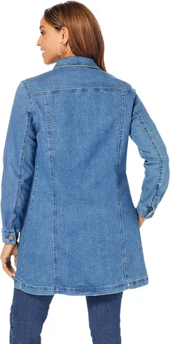 Vista 3 de Jessica London Chaqueta de mezclilla larga para mujer, talla grande, longitud tipo túnica
