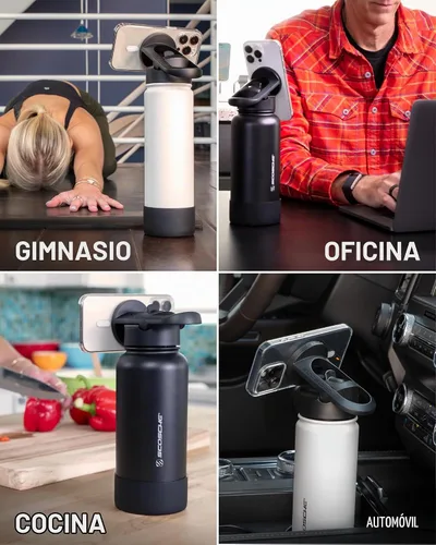 Vista 7 de Scosche MFMS22 MagicMount Flask - Botella de agua de acero inoxidable de 22 onzas con soporte de montaje MagSafe para teléfono, frasco aislado 12H