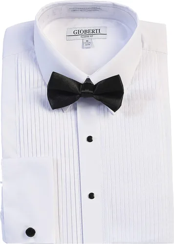 Vista 2 de Gioberti Camisa de vestir de esmoquin de manga larga con cuello de plumón Kent para hombre con pajarita
