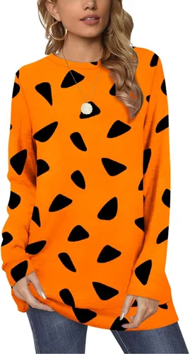 Vista 3 de Sudaderas para mujeres cuello redondo manga larga lisas moda casual tops 05-naranja 1