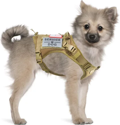 Vista 7 de Chaleco táctico de servicio para perro, K9 ajustable militar de trabajo, resistente al agua, cómodo chaleco para perro MOLLE con asa (XS, caqui)