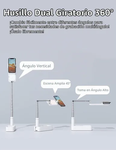 Vista 3 de Viozon Soporte extensible para selfie con rotación de 360° con soporte para teléfono, recargable e inalámbrico, plegable, luz LED de 7 brillos