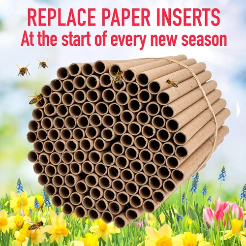 Vista 4 de Rivajam Insertos de papel de anidación de abejas Paquete de 125 piezas Beekeeper Pro Edition Insertos de repuesto naturales para Mason Bee