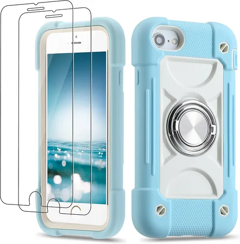 Vista 47 de Funda para iPhone Se3/iPhone Se2, iPhone 6/6S, iPhone 7/iPhone 8 de 4.7 pulgadas con soporte de anillo, con 2 protectores de pantalla resistentes
