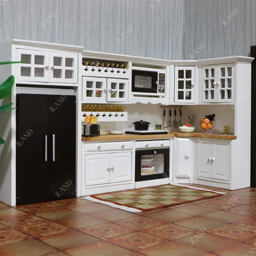 Vista 2 de Muebles en miniatura para casa de muñecas iLAND a escala 1:12, cocina moderna para casa de muñecas con set de accesorios