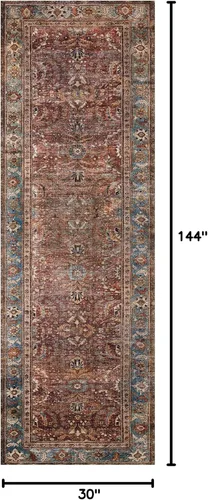 Vista 2 de Loloi - Alfombra tradicional larga de la colección Layla LAY-01 Ladrillo/Azul de 0,8 m x 3,6 m, 0,33 cm de espesor, suave, duradera, de inspiración