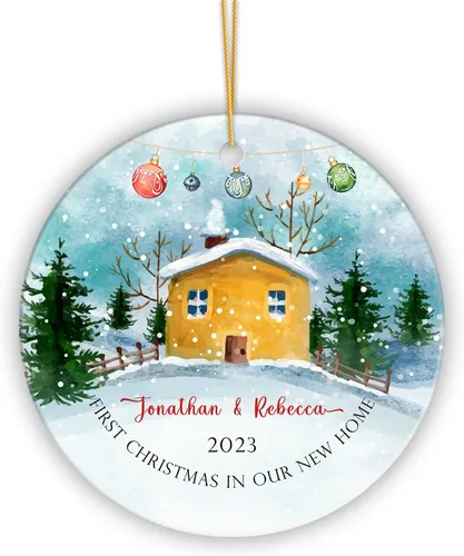 Vista 16 de Adorno de Navidad personalizado con nombre y fecha, adorno de nuestra primera Navidad como el señor y la señora 2023, adorno de Navidad de recuerdo