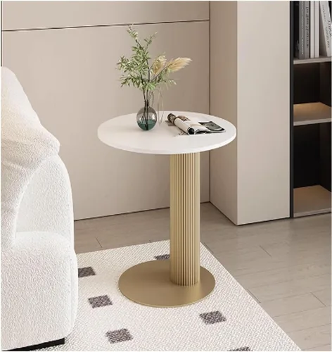 Vista 11 de Sude Table Mesa auxiliar auxiliar para sala de estar, mesa auxiliar con patrón de mármol, la parte superior redonda es fácil de montar, fácil