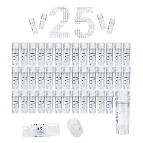 Vista 61 de Cryoviales de 0.0 fl oz, 25Pcs Cryotubes con código de barras lateral, frascos de esterilización con rosca externa, tubos de muestra con tapas Azul