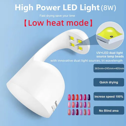 Vista 3 de Mini luz UV para uñas de gel, lámpara de uñas LED UV, diseño de extensión de uñas postizas, secador de uñas, modo de baja temperatura.