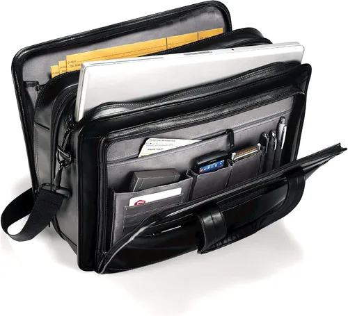Vista 2 de Samsonite Maletín extensible de cuero de 17 pulgadas, Negro -, Maletín extensible de cuero