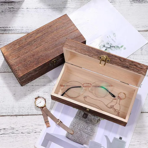 Vista 4 de 2 piezas de cajas de madera con tapa con bisagras, caja de madera pequeña, caja de madera vintage, caja de almacenamiento de madera, cajas