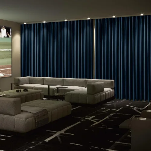 Vista 16 de Frelement Cortinas de cine de terciopelo con ganchos planos de privacidad con forro opaco para sala de cine, sala de cine, escenario, villa, 100
