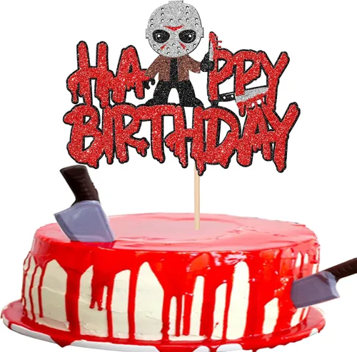 Vista 19 de 1 pieza de decoración de pastel de cumpleaños con purpurina montada con purpurina clásica de Halloween para torta de terror sangrienta temática