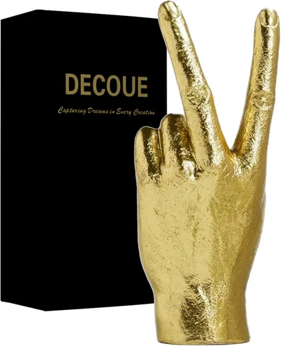 Vista 9 de DECOUE Gold Decor - Estatua de dedo de escultura de mano de gesto de resina - Decoración clásica para el hogar y escritorio - Dedo medio