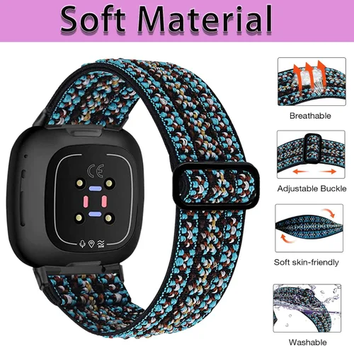Vista 3 de Bandas elásticas compatibles con Fitbit Versa 4 bandas para mujeres – Sense 2 bandas para hombres – Versa 3 bandas para mujer – Banda Sense