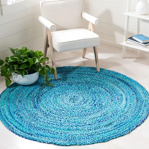 Vista 38 de SAFAVIEH Alfombra trenzada de la colección – Alfombra redonda de 3 pies, color beige con detalles rosados, algodón hecho a mano, estilo cabaña