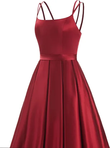 Vista 3 de SMORBRID Women's Spaghetti Straps Prom Dresses A-Line Satin Long Formal Evening Ball Gowns with Slit