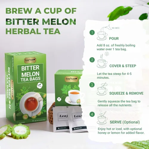 Vista 9 de LeafLea Bolsas de té de melón amargo natural, 40 bolsas de té de hierbas Cundeamor - Té de frutas Melon Amargo Gohyah Apoyo para el bienestar