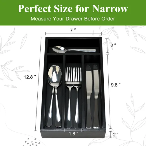 Vista 3 de Ayiaren Bandeja organizadora de cubiertos de madera pequeña, divisores estrechos para cajones de cocina, organizadores de utensilios