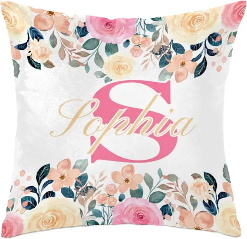 Vista 11 de Funda de almohada con nombre, funda de almohada personalizada con flores, funda de almohada cuadrada, regalos de cumpleaños para mamá, sofá, cama