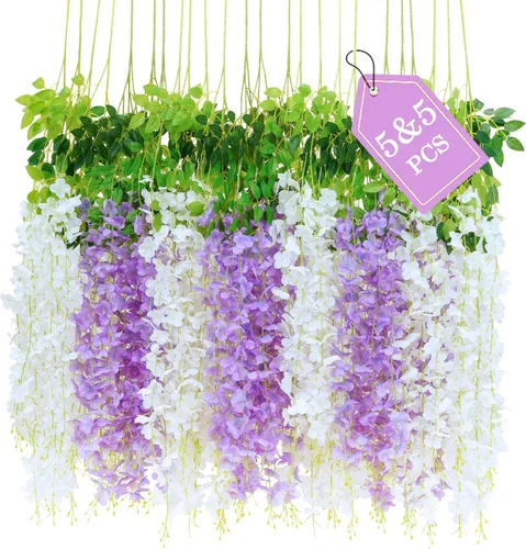 Vista 22 de BLEUM CADE 10 Piezas Flores Colgantes de Glicina Falsa Negra, 3.6 Pies/Pieza Guirnalda de Glicina Artificial, Flores Colgantes para Boda Fiesta