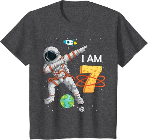 Vista 16 de Camiseta de cumpleaños para niños de 7 años de edad, astronauta Space 7th B-Day Negro