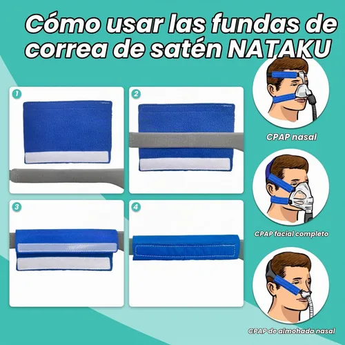 Vista 4 de NATAKU - Paquete de 8 fundas para correas CPAP de satén, cojines de máscara Azul marino
