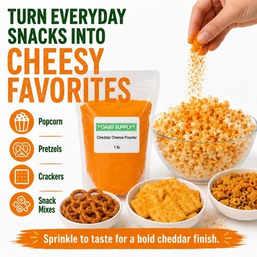 Vista 3 de Oasis Supply - Queso cheddar en polvo, condimento rico y salado para palomitas de maíz, pretzels, pasta, papas, salsas, salsas y aperitivos, 8 onzas