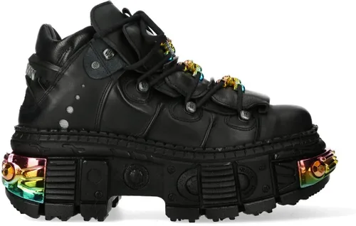 Vista 5 de New Rock Botas WALL106-S23 Mujer Metálico Negro Cuero Plataforma Gótica Botas