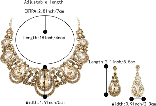 Vista 4 de BriLove Conjunto de collar y aretes con forma de lágrima de cristal para mujer