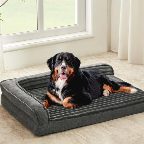 Vista 10 de WINDRACING Camas ortopédicas para perros pequeños, sofá cama impermeable de espuma de huevo para perros con lados de refuerzo en L, cama lavable