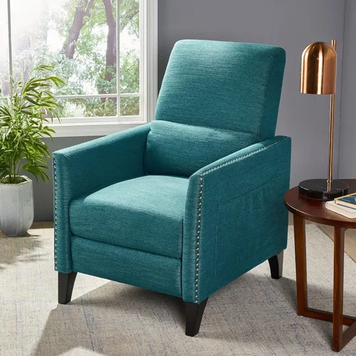 Vista 2 de Christopher Knight Home Alexis - Silla reclinable de tela contemporánea, color verde azulado, marrón oscuro