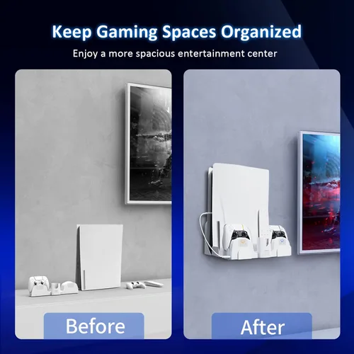Vista 7 de NexiGo PS5 Accessories Wall Mount with DualSense Charging Station, Stable Metal Wall Hanging Stand with LED Charging Indicator for PlayStation 5