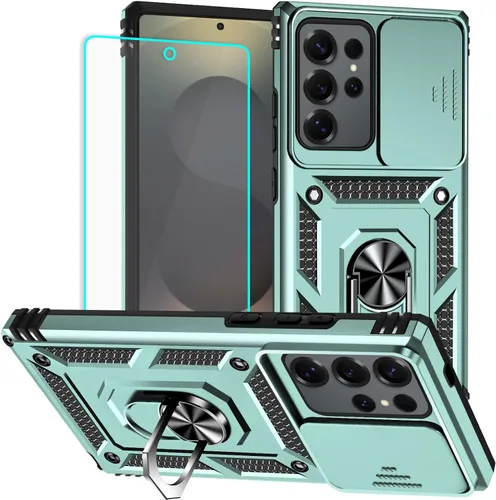 Vista 7 de HNHYGETE Funda para Samsung A13 5G, Galaxy A13 5G con protector de pantalla, soporte giratorio de grado militar de 360° (resistente), fundas Negro