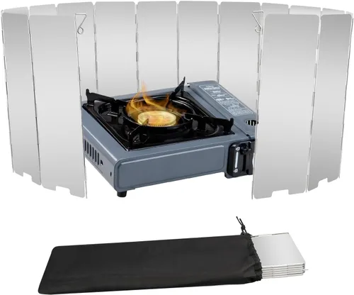 Vista 10 de Parabrisas de estufa de 10 platos, parabrisas de estufa de aluminio con bolsa de cordón, para camping, estufas de butano para acampar, estufas