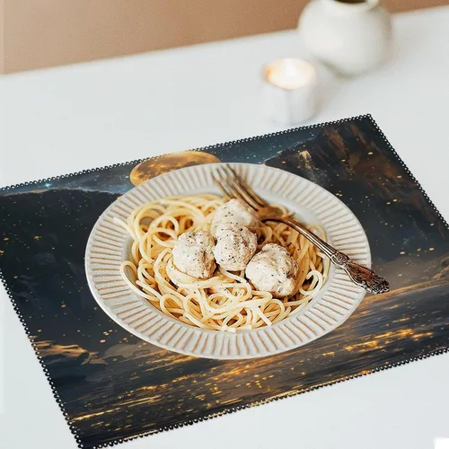 Vista 6 de Moon Waterfall Placemats Set of 6 Resistant Table Mats Washable Place Mats for Dinner Party Table Decoration