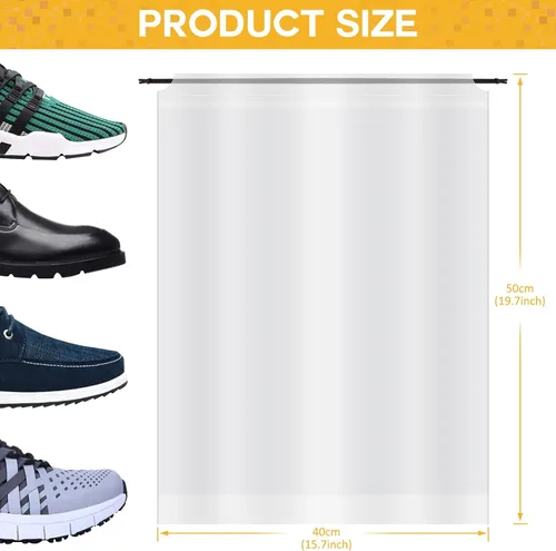 Vista 2 de Riuog Bolsas de zapatos transparentes con cuerda, bolsa de almacenamiento transparente portátil, para organizar zapatos grandes y transparentes