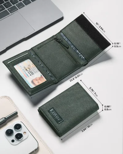 Vista 5 de VULKIT Cartera de cuero minimalista con bloqueo Rfid triple billetera delgada para tarjetas de crédito con 3 ventanas de identificación y bolsillo
