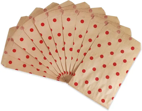 Vista 2 de CuteBox Bolsas de regalo de papel plano con lunares rojos (4 x 6 pulgadas) para mercancía, manualidades, recuerdos de fiesta, venta al por menor