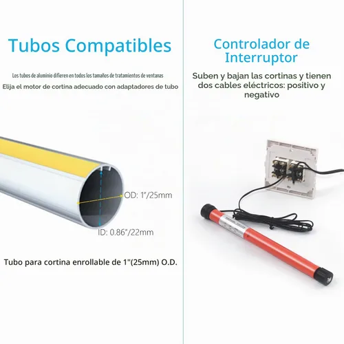 Vista 4 de Rollerhouse DC12V ES1612 - Persianas de motor tubulares controladas por interruptor de 2 cables para persianas enrollables de mini RV, convierte